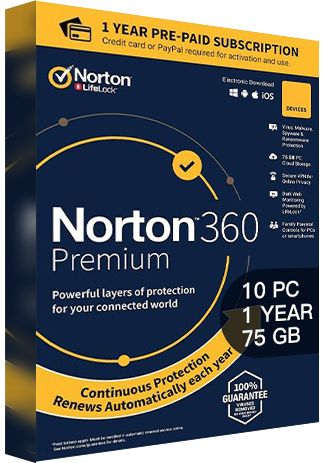 Norton 360 Premium - 10 PCs - 1 Year - 75GB Cloud Storage