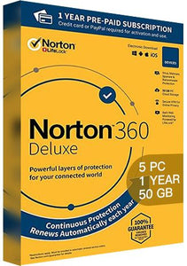 Norton 360 Deluxe - 5 PCs - 1 Year - 50GB Cloud Storage