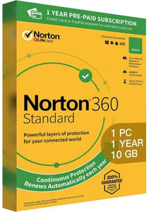 Norton 360 Standard - 1 PC 1 Year - 10GB Cloud Storage